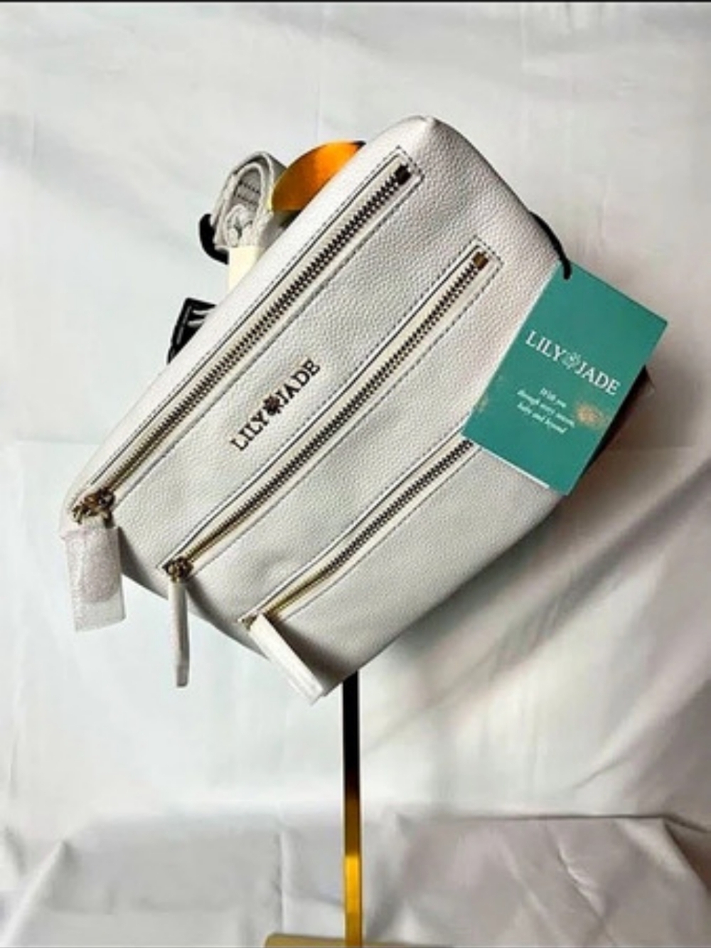 NWT Lily Jade Sleek Pack Stone Vegan Leather Triple Zip Belt Crossbody Bag